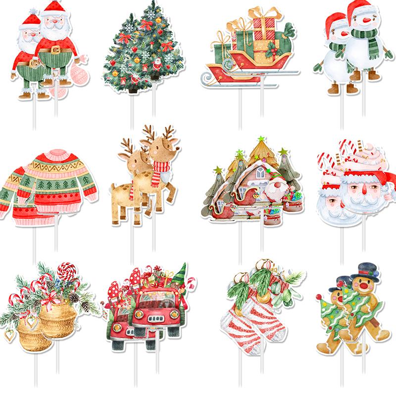 24 шт./комплект рождественский топпер для кекса рождественский подарок Санта-Клаус снеговик принт топпер для кекса веселые рождественские принадлежности новый год 2025