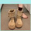 Botas de Cano Curto Femininas para Outono/Inverno em PU, Slip-on, com Sola de Borracha Antiderrapante para Conforto Casual