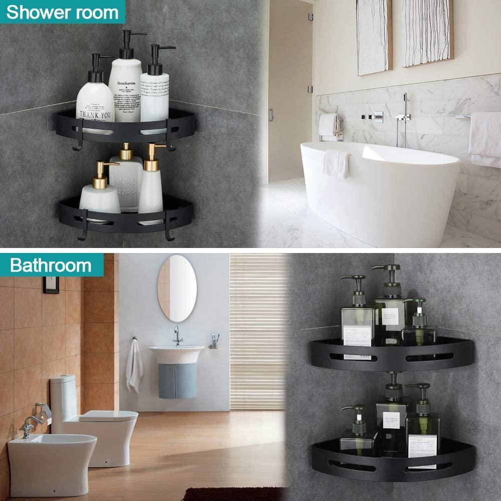 Modern 2-Tier No Drilling Aluminum Shower Shelf Corner Bathroom Organizer Wall Mounted Storage Rack