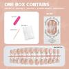 24 Nude Pink Gradient Press-On Nails with 3D White Flowers, Gold Lines, Pearls - Medium Length Beauty Set
