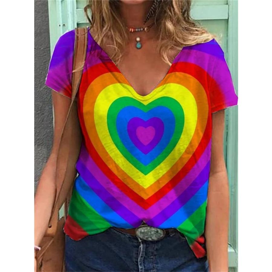 Natural Style Women's T-shirt Rainbow Print Harajuku Shirt Summer Y2k Clothing Girls Oversized Fashion Short Sleeve Sweatshirt