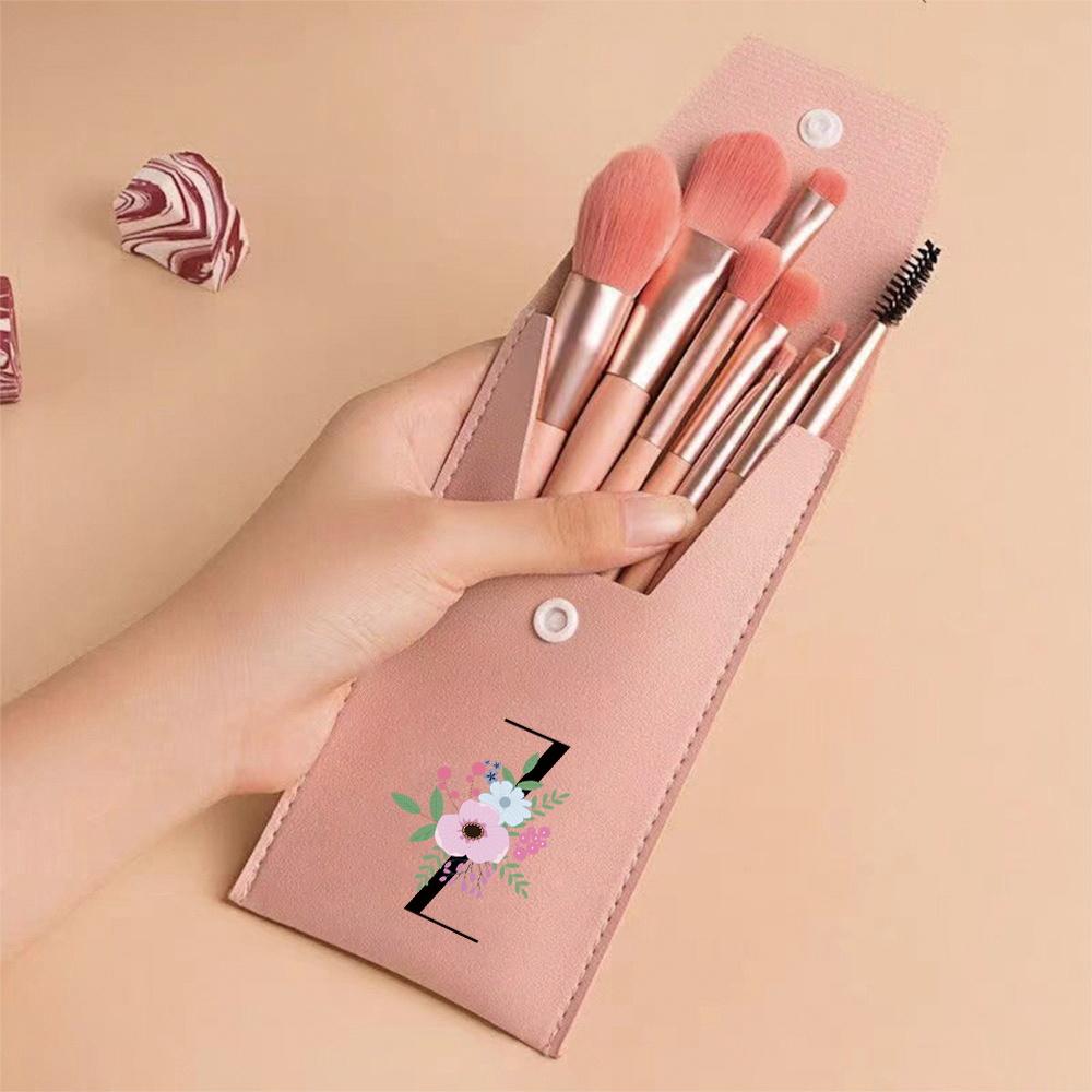 Pink Makeup Brushes Set Soft Synthetic Hair Portable Powder Eyeshadow Brushes For Daily Use Flower And Black Pattern