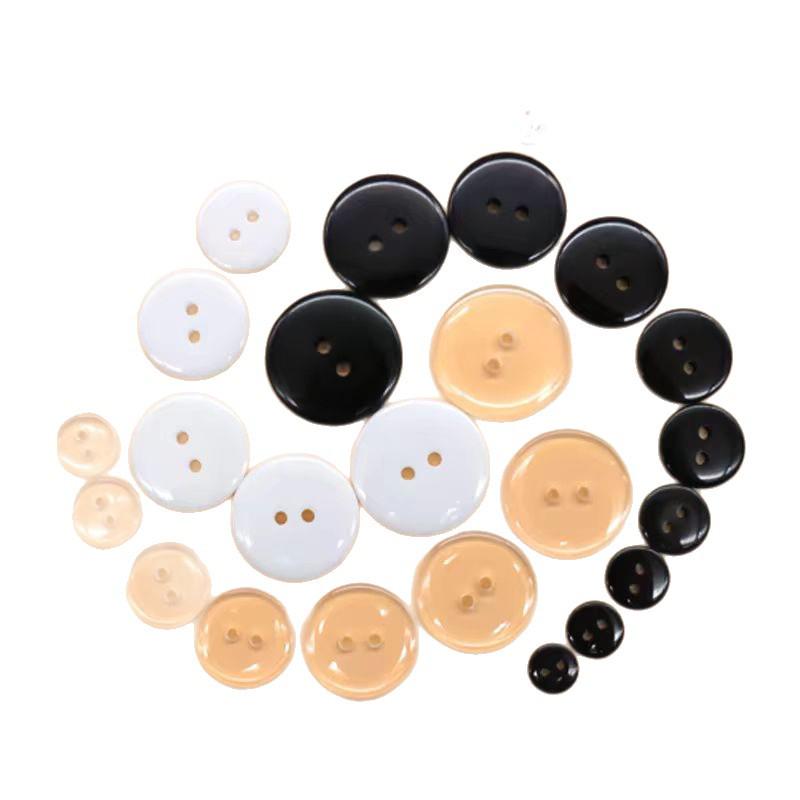 Round Four-Hole Pearlescent Resin Buttons: Black/White, Wide/Thin Edge, Hand-Sewn for Shirts & Cardigans
