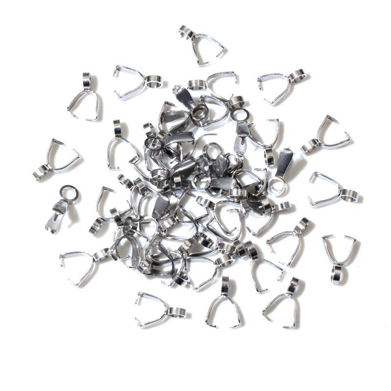 50pcs Stainless Steel 4-sizes Pendant Pinch Bail Clasps Necklace Hooks Clips Connector DIY Jewelry Making Findings