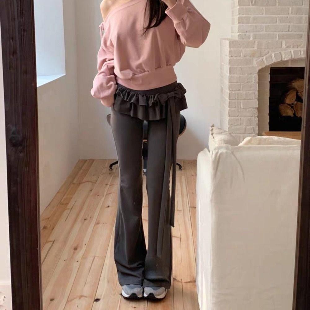 Y2k Apron Skirt Flared Pants Low Waist Bell-bottom Trousers Fashion Casual Pants for Women  Ladies