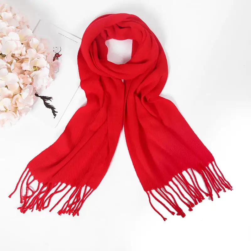 

Простой однотонный объемный шарф из имитации мохера, толстый, теплый, с кисточками, шаль, осень, зима, уличный, ветрозащитный, универсальный длинный шарф 230x40cm