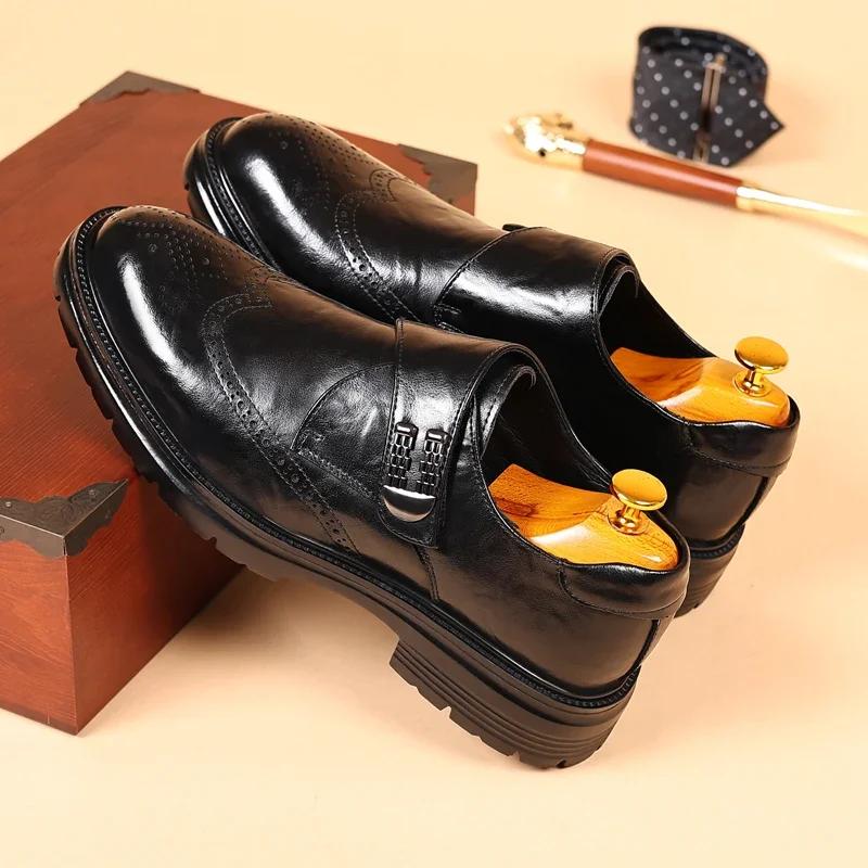 British Style Spring New Oxford Shoes Men's Thick Soled Business Dress Derby Shoes High-quality comfort Round Toe Wedding Shoes