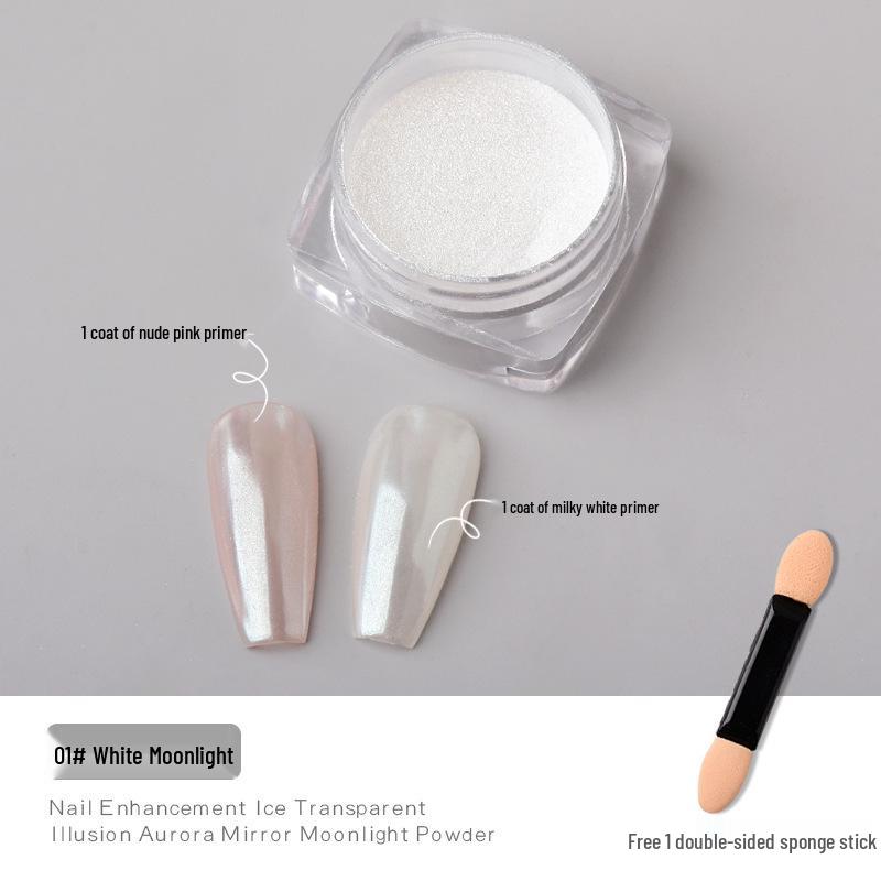 Hailey Lux Satin Perlglanz-Perlpulver-Maniküre: Brautnägel im weißen Mondschein