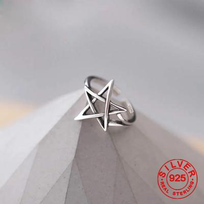 Exaggerated Personality Silver Color David Star Rings For Women Wedding Jewelry Adjustable Antique Finger Ring Anillos