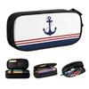 Nautical Navy Blue Anchor With Stripes Cute Pencil Case Large Capacity Sailing Sailor Pencil Bag Pouch Students Stationery