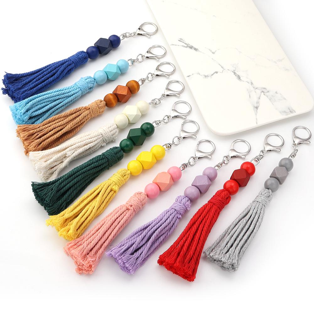 1Pcs 20cm Multicolor Handwoven Tassel Keychain Charm Acrylic Beads Key Chain For DIY Men Women Handbag Accessories Jewelry Gifts