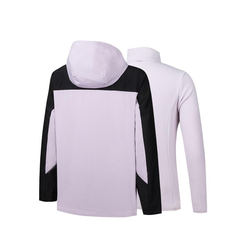 Anta Training Series Solid Color Hooded Zipper Long Sleeve Three-In-One Waterproof Windproof Jacket Women Jackets Healing-Pink 162447615-5