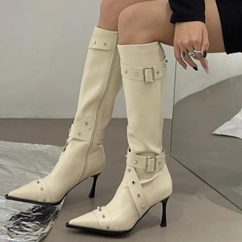 Mote Kvinner Spiss Tå Knehøye Chelsea Støvletter Høye Hæler Sko 2024 Vinter Designer Nye Festsko Pumps Sexy Gåing Mujer Zapatos