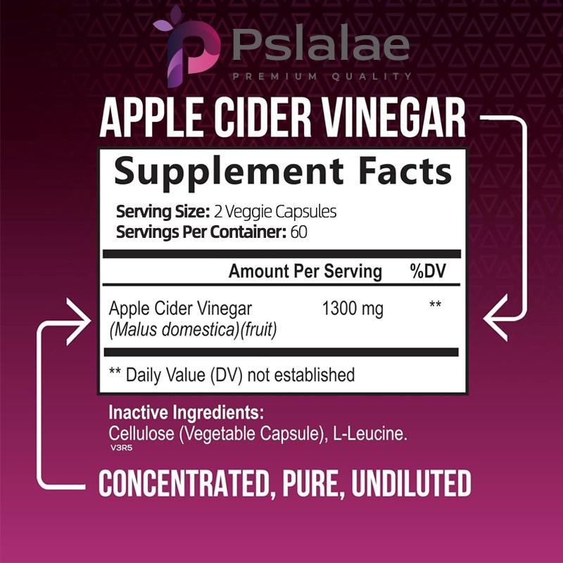Pslalae 1300mg Apple Cider Vinegar Capsules - Weight Management, Immune Health