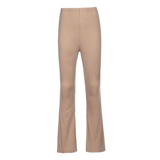 Women Flared Pants High Waist Striped Print Solid Color Casual Trousers Slim Fit Elastic Bottoming Slacks