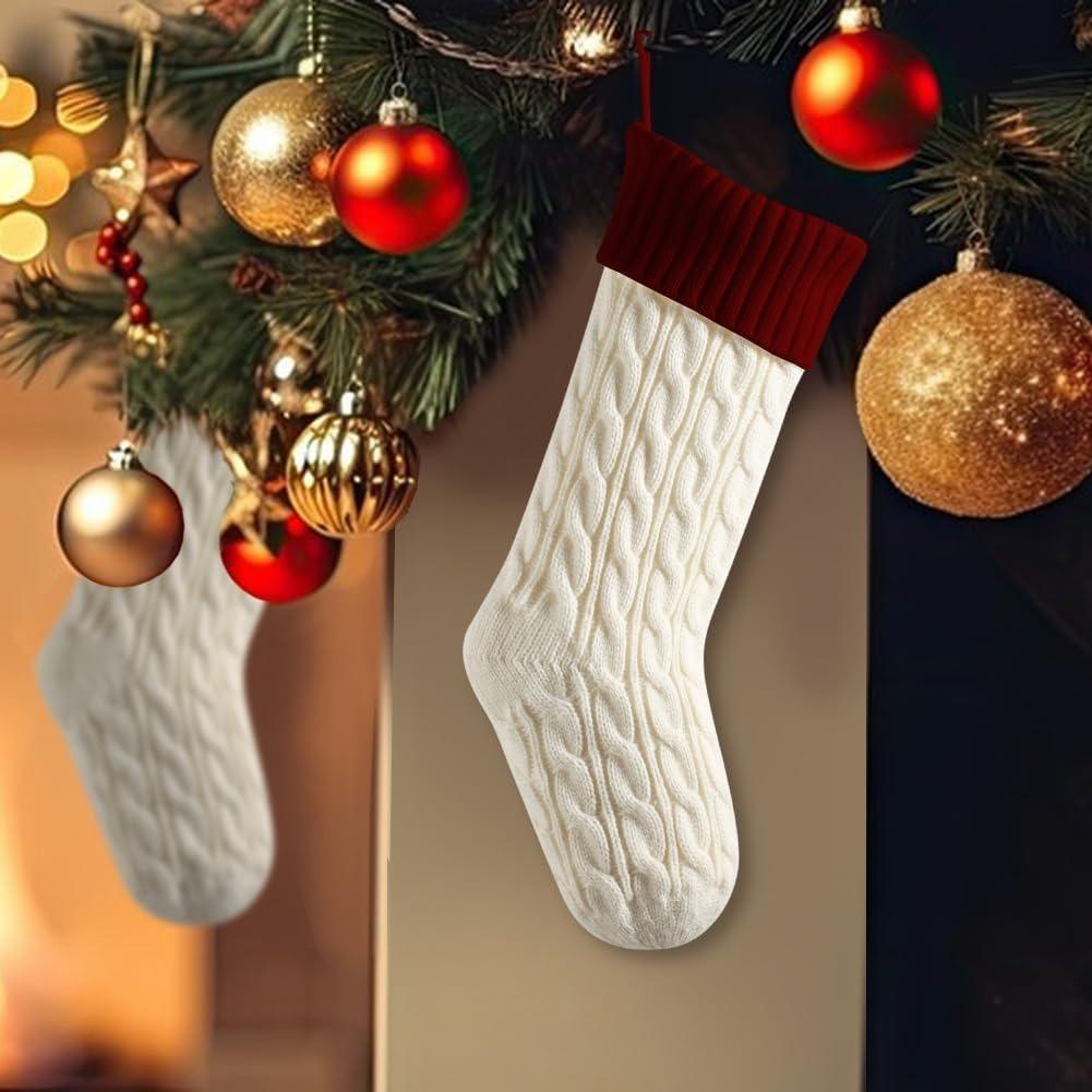18 Inches Christmas Stockings, Large Size Cable Knitted Xmas Stocking for Kids, Fireplace Hanging Stockings for Family Holiday Party Decorations