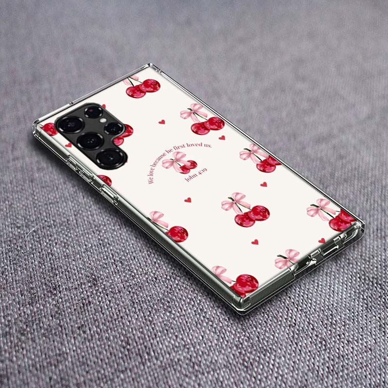 Cherry Bow Phone Case For Samsung Galaxy S24 S23 S21 S20 FE S22 S26 Ultra S25 Edge S10 Plus Cover Clear TPU Capa Shell Coque Sho