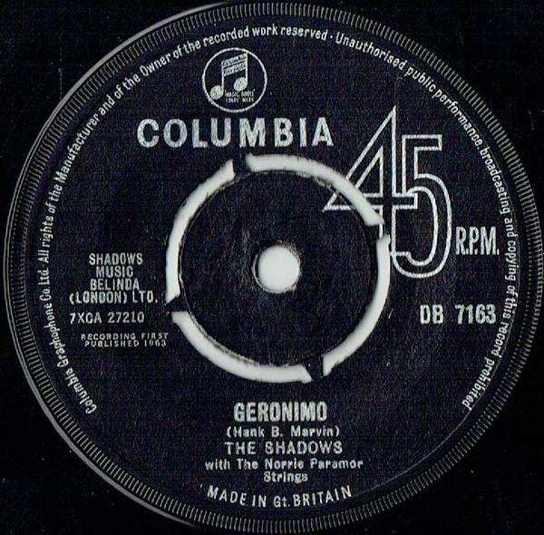 

7inch Record SHADOWS - Geronimo DB7163 Columbia 1963 UK Rock Used