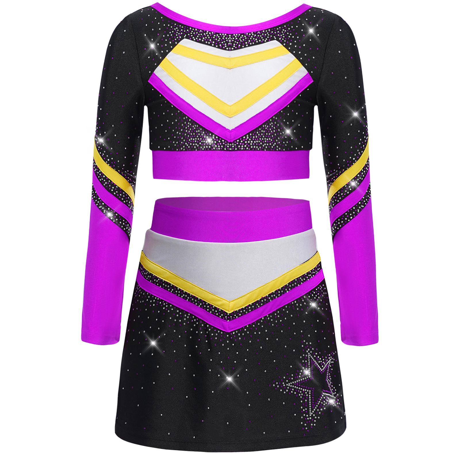 Cheerleader Dancewear Cheer Dance Outfit Wirh Flower Balls Girls Cheerleading Uniform Cheering Team Set Cheering Dance Outfits 6