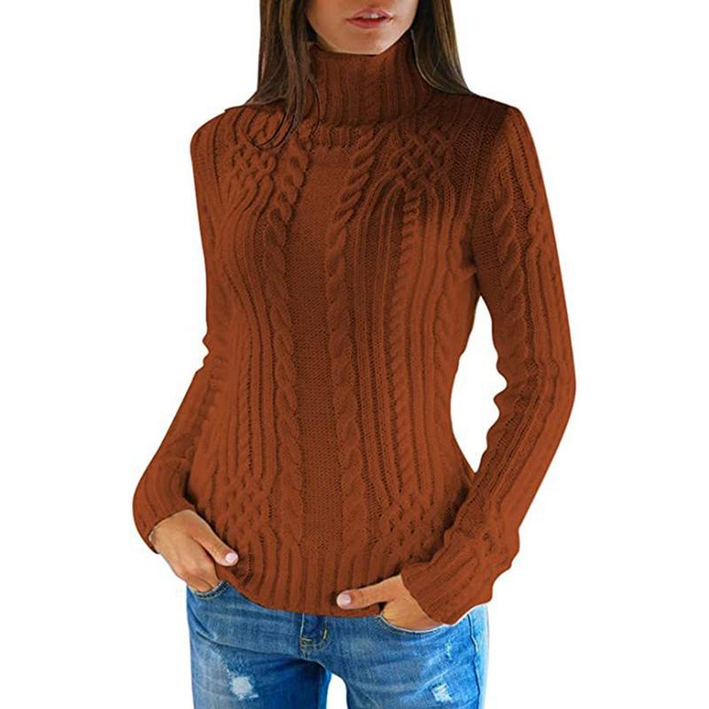 Podzimní novinka Slim Fit Rolák Pletený svetr Ženy Zimní Módní Dlouhý rukáv Dámské Svetry Svetry Elegantní Měkké Teplé Dámské Svetry z úpletu 25068