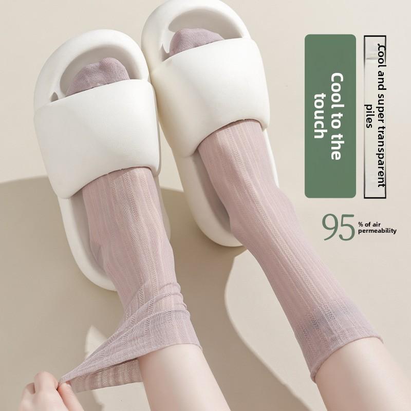 Summer Thin Pile Socks, Ice Socks, Women's Boneless Crystal Silk, Breathable Long Tube Glass Silk, Ultra-thin
