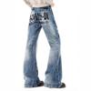 JYL Men's Bootcut Jeans Cartoon Embroidered Winter American Vintage Loose Wide-Leg Denim