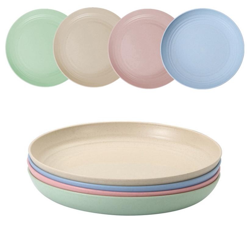 4pcs 8.9 Inch Unbreakable Lightweight Plates Wheat Straw Fiber FoodGrade Mixed Color Deep Plates Microwave and Dishwasher Plates