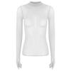 Womens Glossy Sheer Long Sleeve Top Slim Fit Stretchy Pullover Round Neck Nightclub Glamorous Clubwear