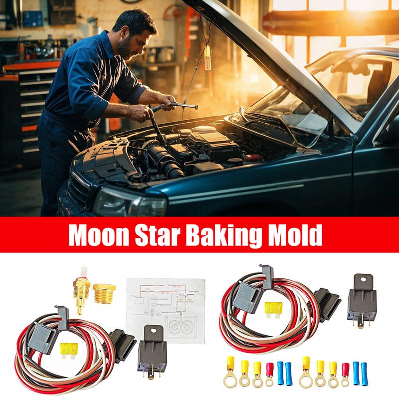 Automotive Electric Fan Relay Kit Double Electric Fan Wiring Kit 12V40A Waterproof Accessories With Temperature Sensor For Rainy