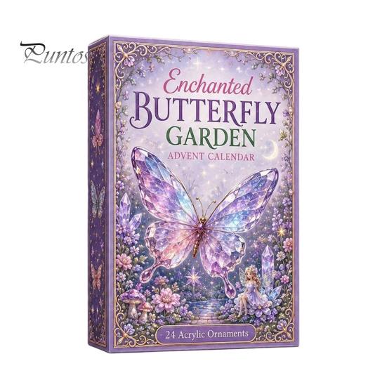 Festliches Geschenk für die Familie Schöne Schmetterlinge Adventskalender 2026, 24-Tage-Countdown-Box Tägliche Unterhaltung Sammlerstücke mit 2D-Acryl-Schmetterling E