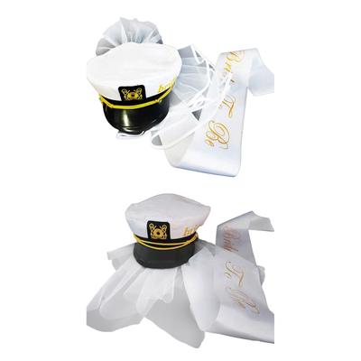 2pcs Elegant Bride for Sun for Protection Wedding Party Navy Hat with White Veil Bride Sunproof Hat Top Cap with Shoulde