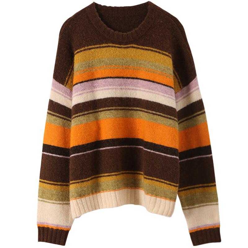 SOFSIL Women's Striped Round Neck Knit Sweater