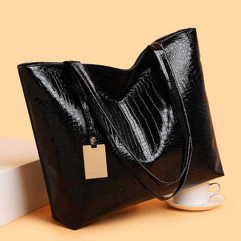 Tianjingeerlishangmaoyouxiangongsi Women's New Large-Capacity Shoulder Bag Pu Handbag Crocodile Pattern Bag Fashionable Retro Commuter Tote Bag