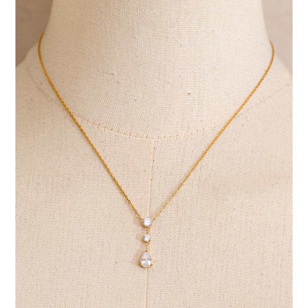 Yhpup 2 Style Stainless Steel Cubic Zirconia Water Drop Pendant Necklace Delicate Daily Shiny Premium Collar Jewelry Accessories