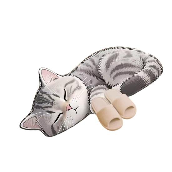Floor Mat 3D Cartoon Cat Pattern Rug Non-Slip Backing Easy Maintenance Living Room Rug Multipurpose Home Decor