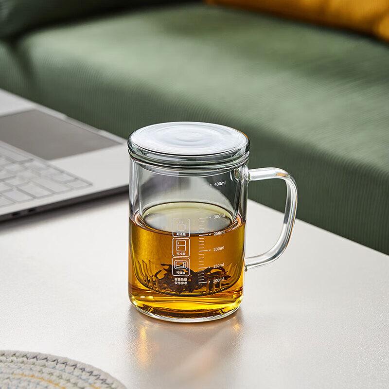 Lvchangming Glass Tea Cup with Thick Wooden Handle, Large Capacity Tea Infuser Mug for Office And Home Use with Filter, Transparent