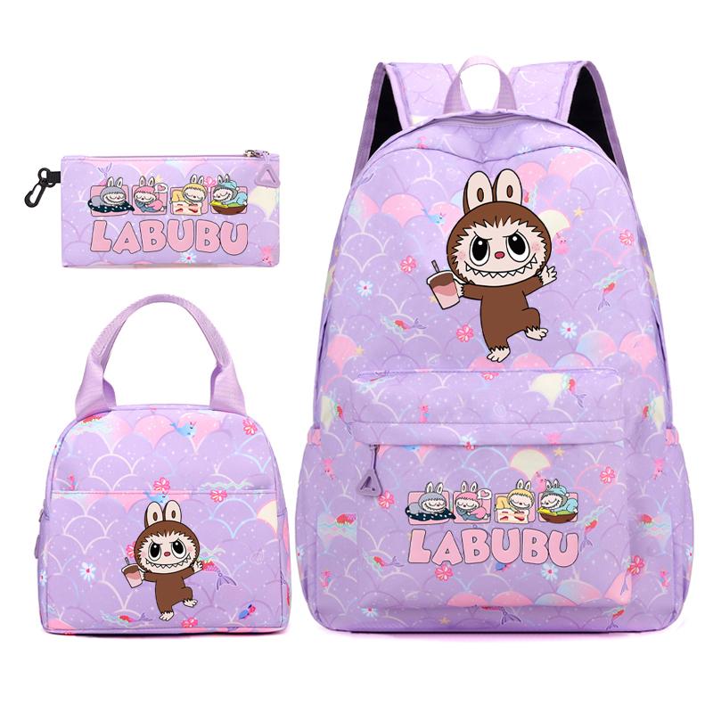 3Pcs/set Backpack for Girl School Teen Student Knapsack Women Rucksack with Lunch Bags Pencil Bag Fish Scale Style Bags