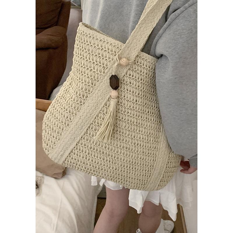 

Сумка женская высококлассная изысканная сумка подмышку 2025 весна новая большая вместимость соломенная сумка на плечо сумка-тоут покинуть белый