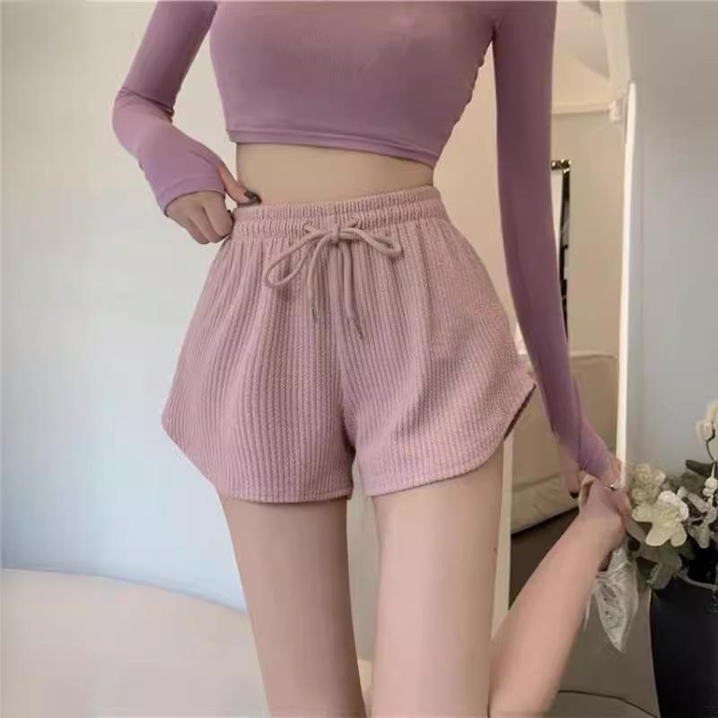 Women's Waffle High Waist Summer Fitness Shorts - Loose Casual Large Size