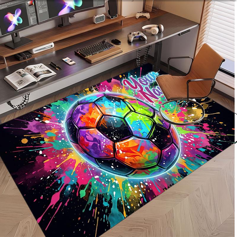 Alfombra de Terciopelo de Cristal Suave con Temática de Fútbol Impresión Personalizada de Nombre y Texto Alfombra de Suelo Antideslizante para Dormitorio Sala de Estar