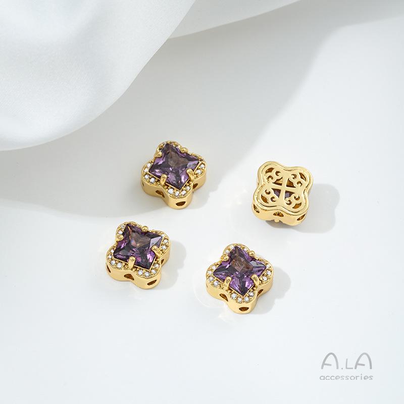 

Бусины-разделители из золота 14 карат с цирконием в виде бабочки, клевера, цветка вишни для изготовления жемчужных украшений своими руками