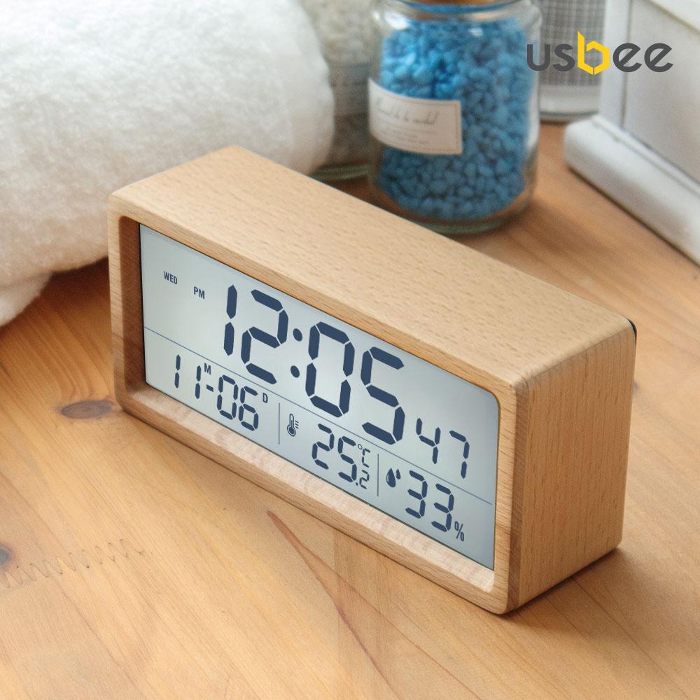 Yujeubi Real Wood Lcd Temperature And Humidity Alarm Clock