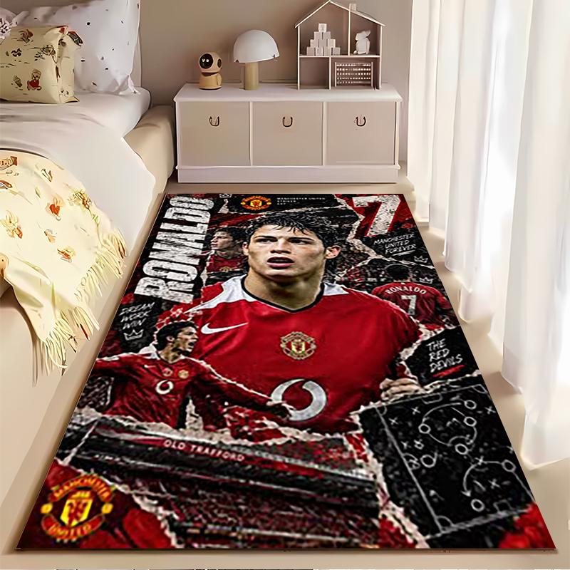 Sports Area Rug, Cristiano Ronaldo Manchester United 7 Retro Poster, Fan Cave Decor, Non-Slip Mat