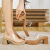Fashion Women's 2025 Summer Newest Style Fashion Thick Heel Women Slippers Transparent Mid-heel Female Sandals