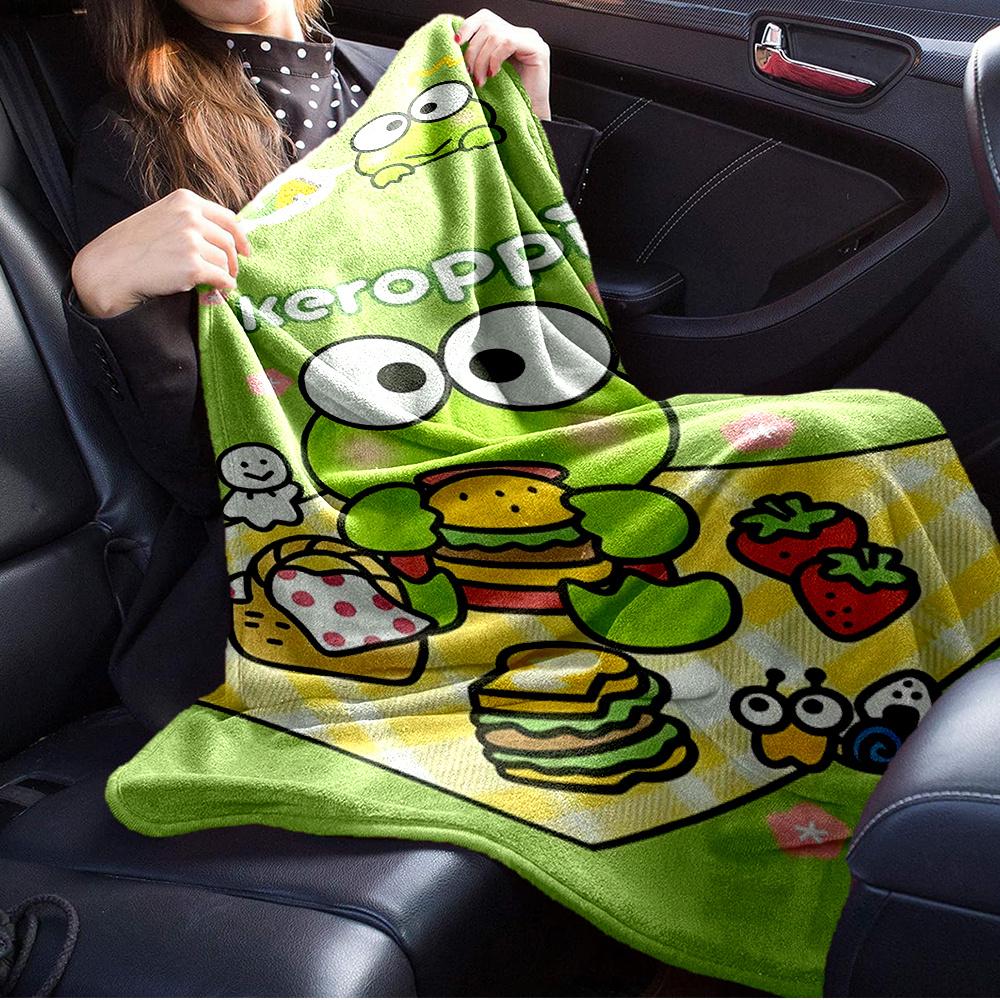 1pc Flannel Keroppi, Picnic, CuteThrow Blanket, Cartoon Truck Pattern Printed Blanket, Warm Cozy Soft Blanket For Couch Bed Sofa Car Office