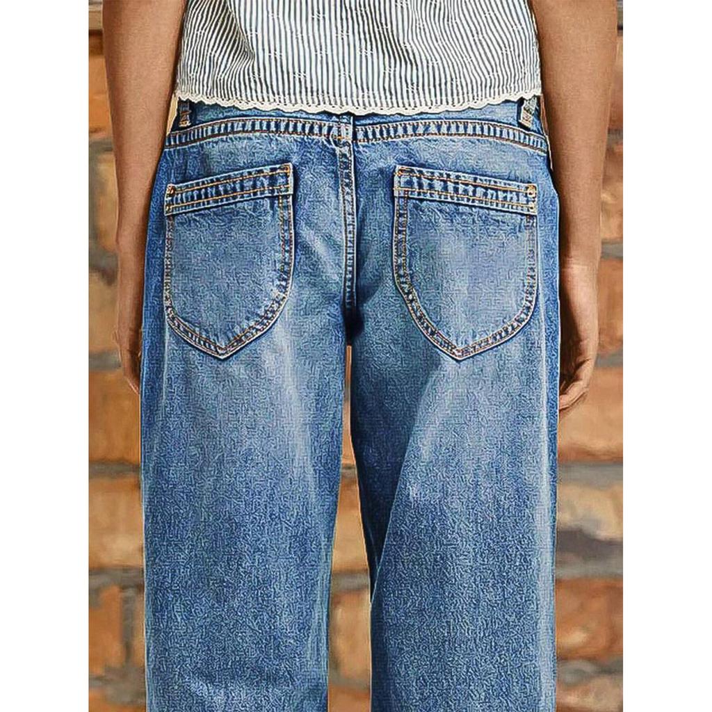 Women's Wide Leg Jeans Casual Highwaist Straight Denim Pants With Pockets