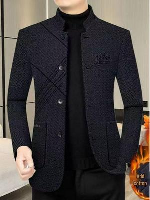 Southeast Asia Exclusive: Men's Mid-length Wool Stand Collar Business Casual Jacket for Autumn/Winter