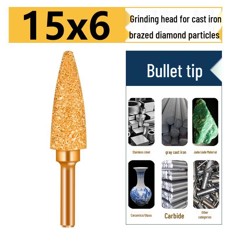 Brazed Bullet Diamond Grinding Bit for Cast Iron, 6mm Shank, 15 Polishing