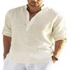 Men's Cotton Linen Long Sleeve Shirt Stand Collar Relaxed Fit Casual Holiday Top