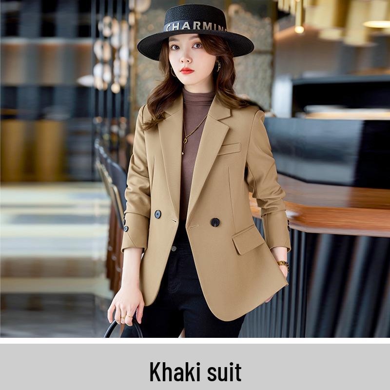 Khaki Slim Fit Casual Blazer for Women - Spring/Autumn 2026 High-End Style